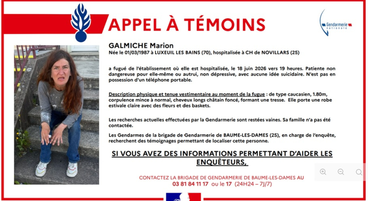 Disparition inqui&eacute;tante : appel &agrave; t&eacute;moins apr&egrave;s la fugue d'une patiente du CHS de Novillars