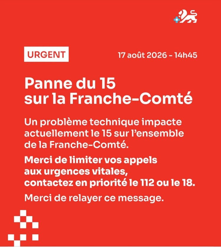 Franche-Comt&eacute; : le num&eacute;ro d&rsquo;urgence 15 victime d&rsquo;une panne