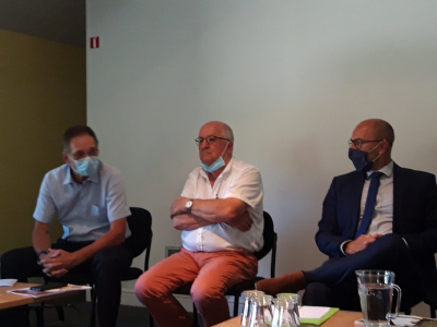 G. Baulieu ( Vice-Pr&eacute;sident de Grand Besan&ccedil;on M&eacute;tropole). P. Contoz ( Pdt du syndicat Mixte du mus&eacute;e). L. Fagault ( Vice-Pr&eacute;sident du Conseil D&eacute;partemental)