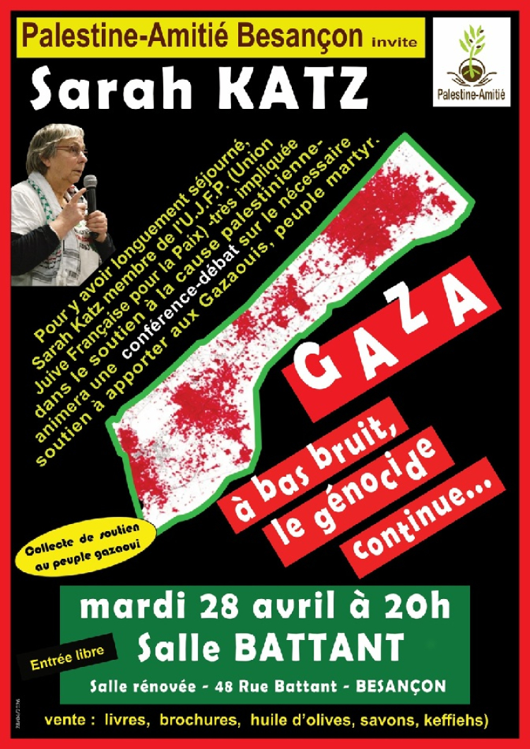 Conf&eacute;rence &agrave; Besan&ccedil;on : Gaza au c&oelig;ur d&rsquo;une soir&eacute;e de solidarit&eacute;