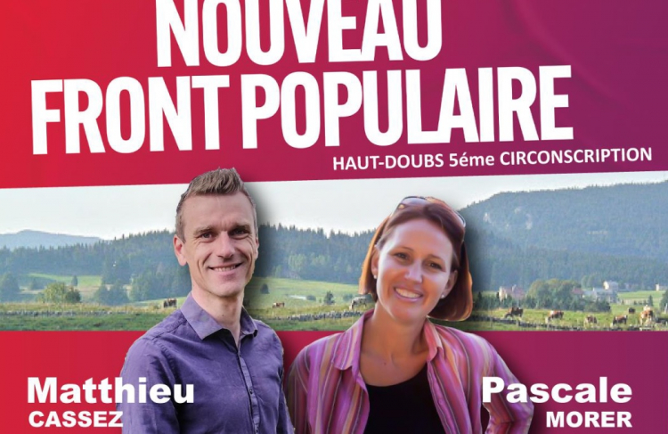 Nouveau Front Populaire : Matthieu Cassez et pascale Morer, candidats dans la 5è circonscription